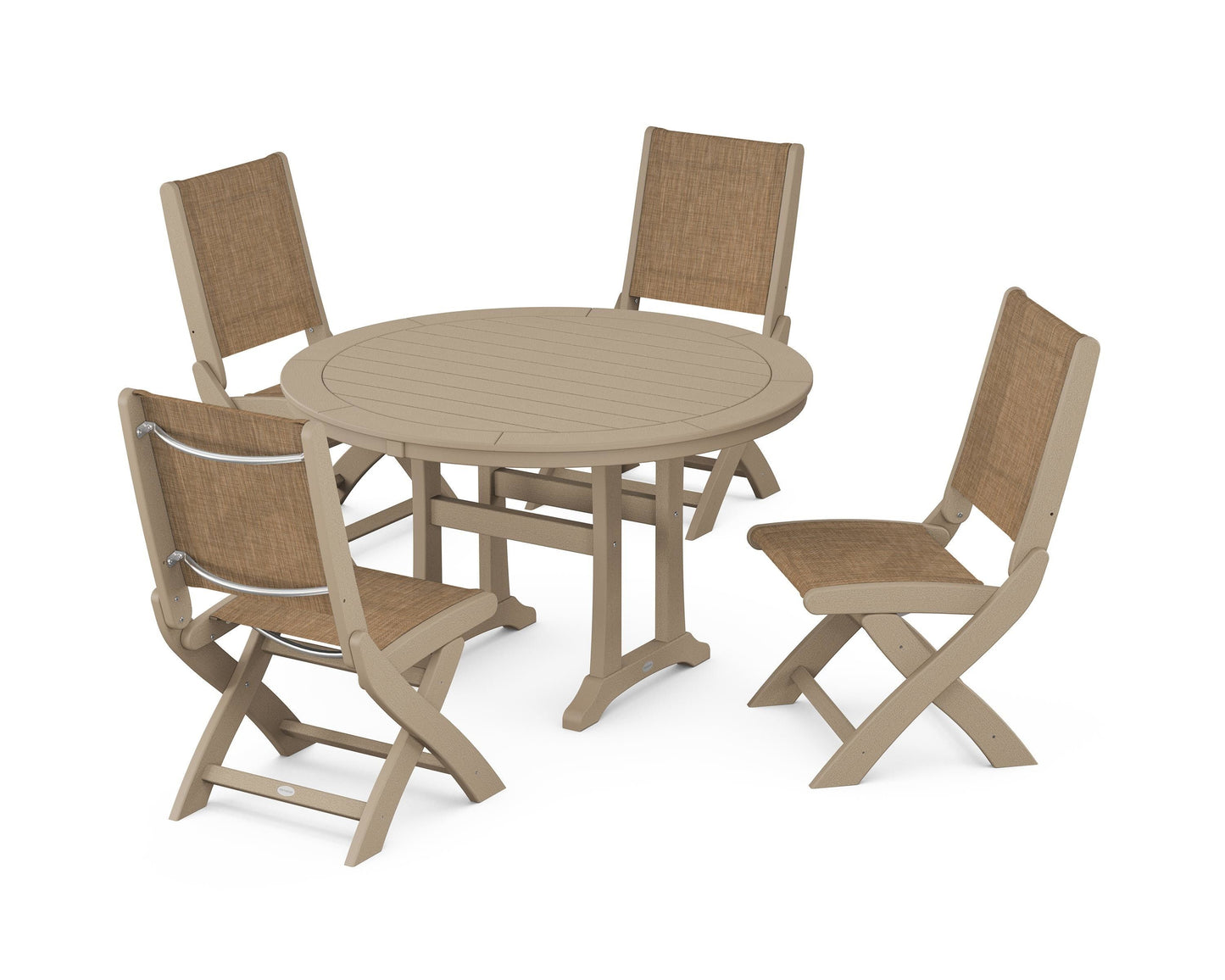 Coastal Folding Side Chair 5-Piece Round Dining Set With Trestle Legs