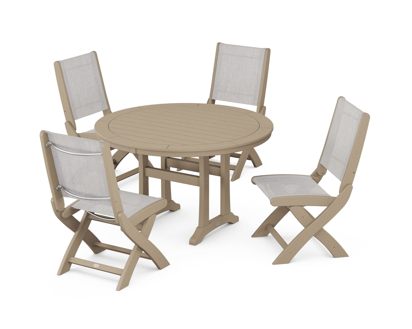 Coastal Folding Side Chair 5-Piece Round Dining Set With Trestle Legs