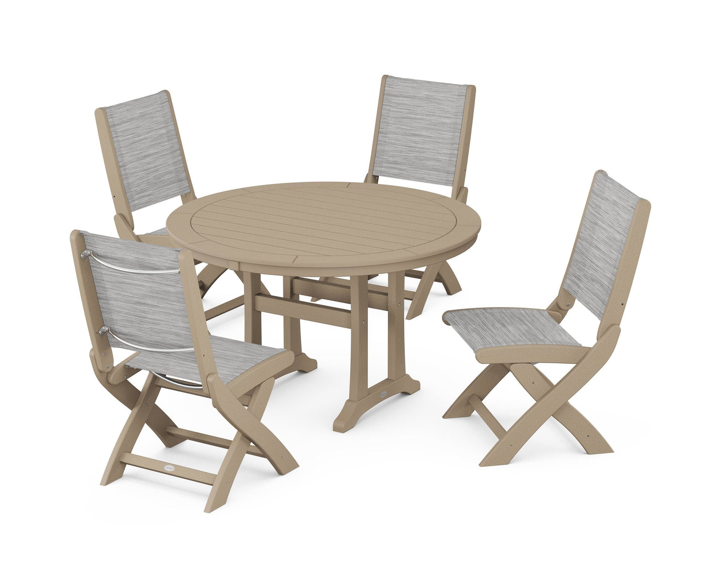 Coastal Folding Side Chair 5-Piece Round Dining Set With Trestle Legs