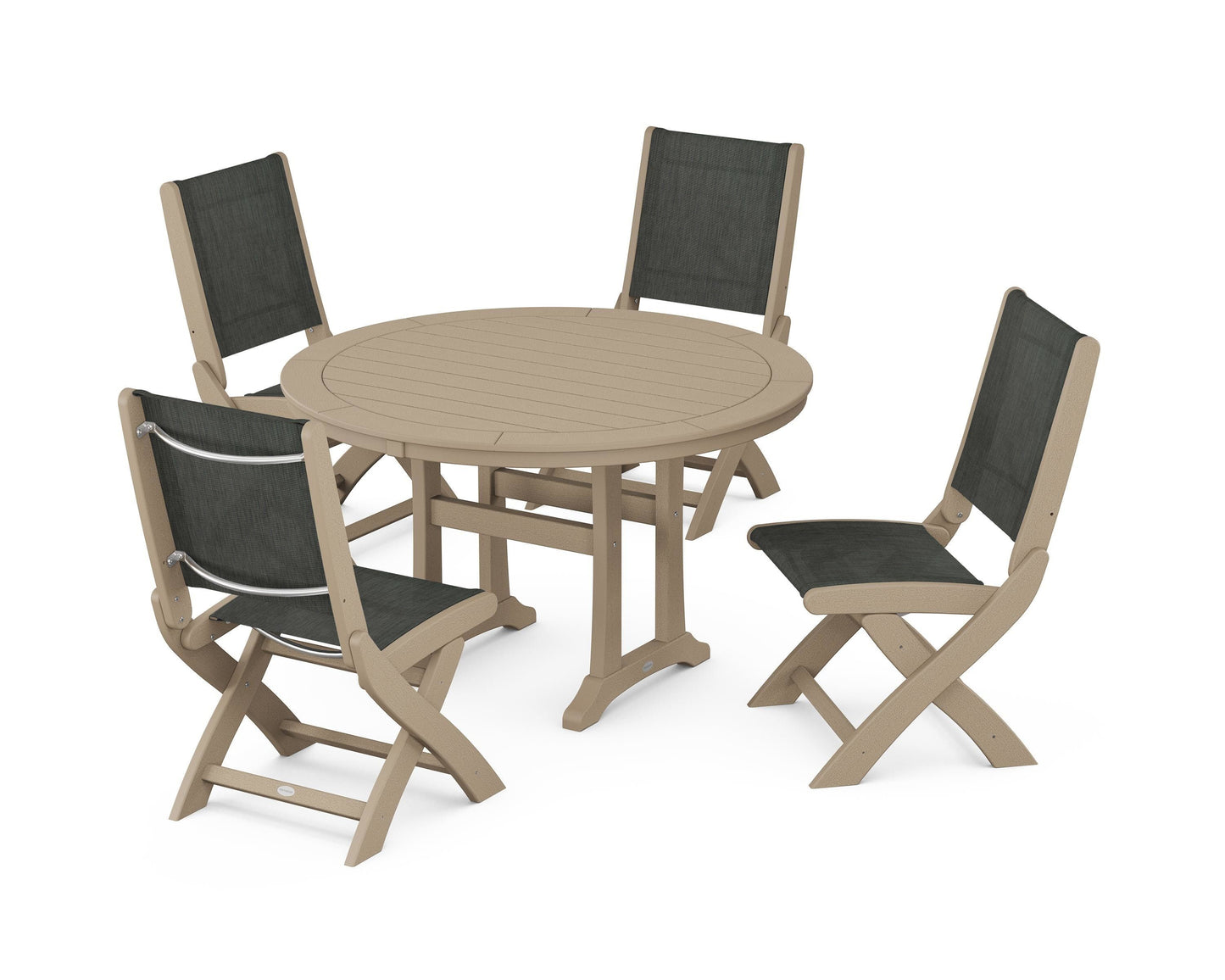 Coastal Folding Side Chair 5-Piece Round Dining Set With Trestle Legs