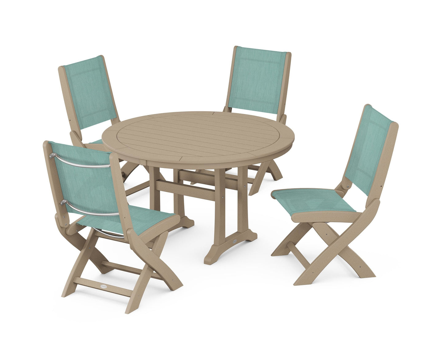 Coastal Folding Side Chair 5-Piece Round Dining Set With Trestle Legs