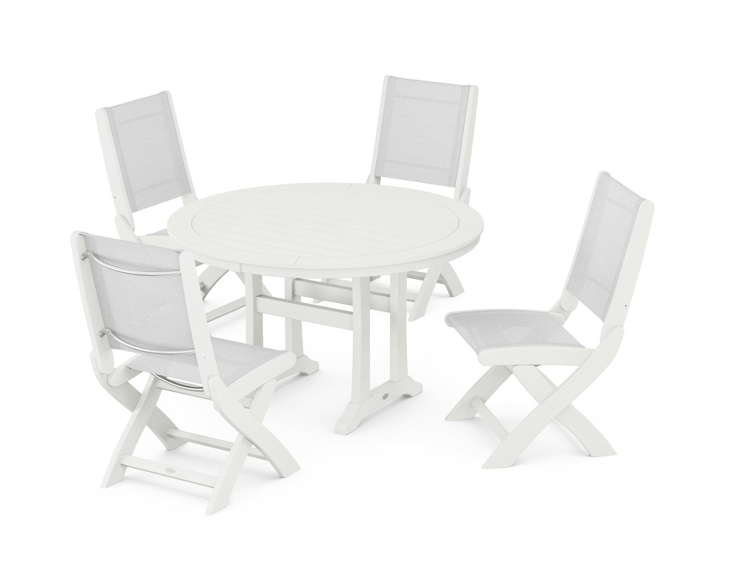 Coastal Folding Side Chair 5-Piece Round Dining Set With Trestle Legs