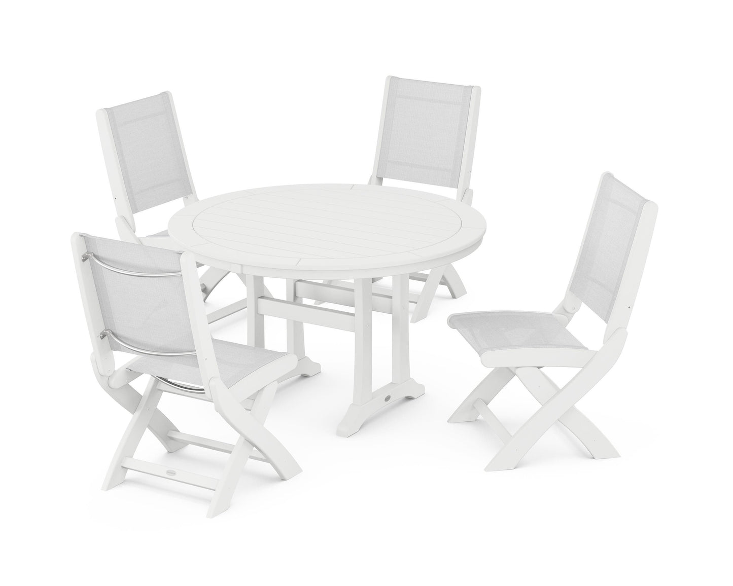 Coastal Folding Side Chair 5-Piece Round Dining Set With Trestle Legs