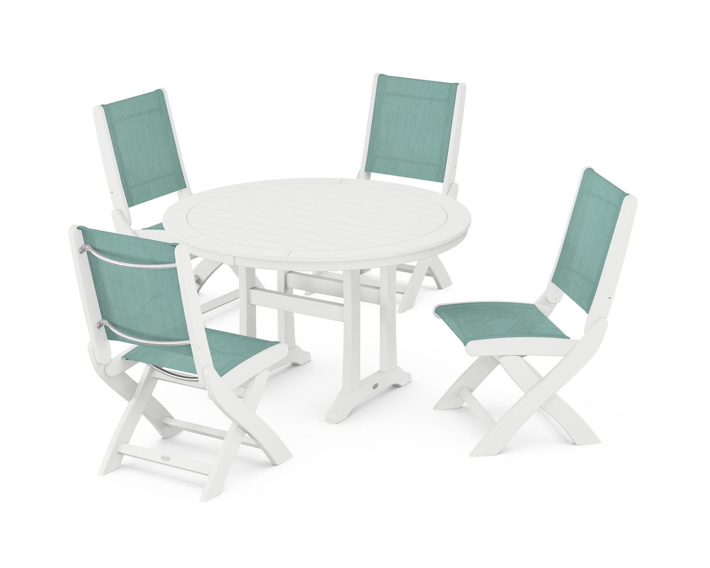 Coastal Folding Side Chair 5-Piece Round Dining Set With Trestle Legs