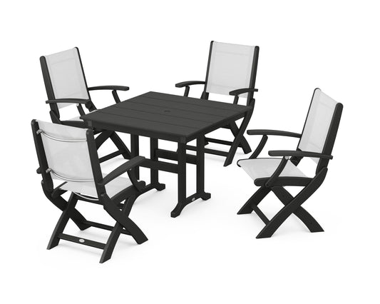 Coastal Folding Chair 5-Piece Farmhouse Dining Set