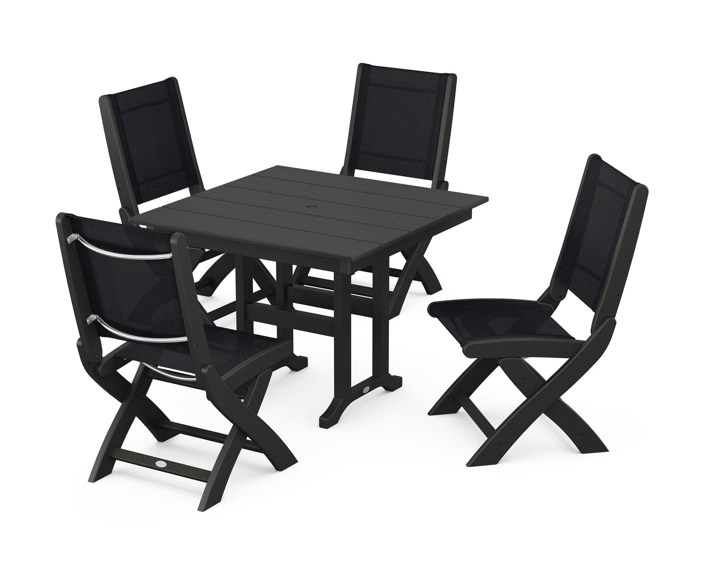 Coastal Folding Side Chair 5-Piece Farmhouse Dining Set