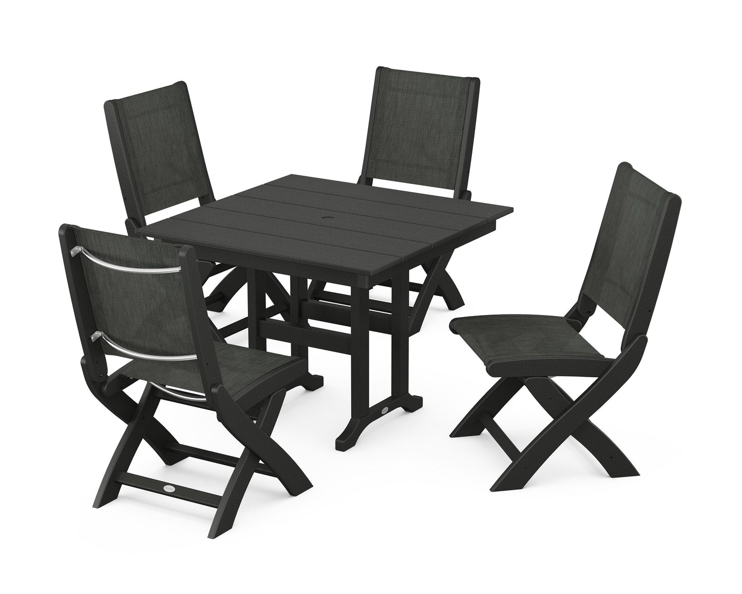 Coastal Folding Side Chair 5-Piece Farmhouse Dining Set