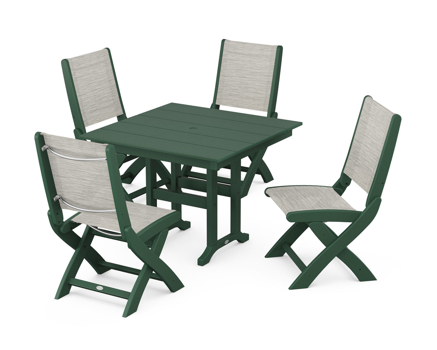 Coastal Folding Side Chair 5-Piece Farmhouse Dining Set