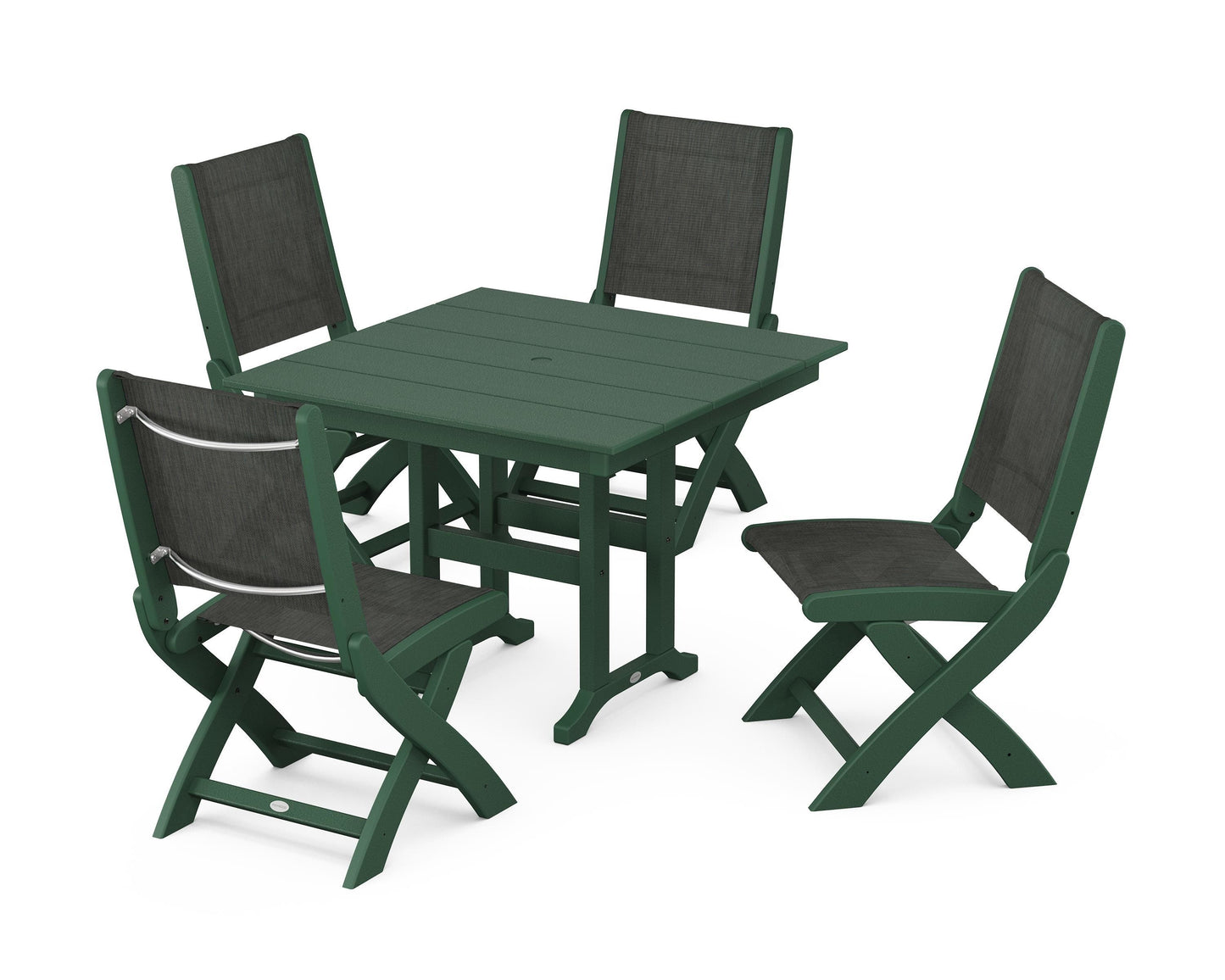 Coastal Folding Side Chair 5-Piece Farmhouse Dining Set