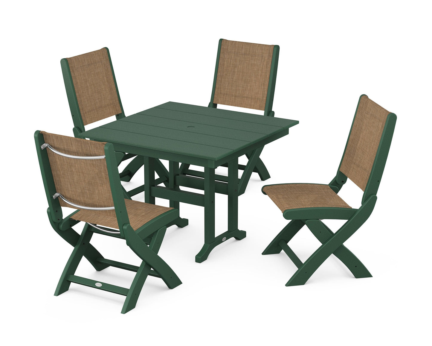 Coastal Folding Side Chair 5-Piece Farmhouse Dining Set