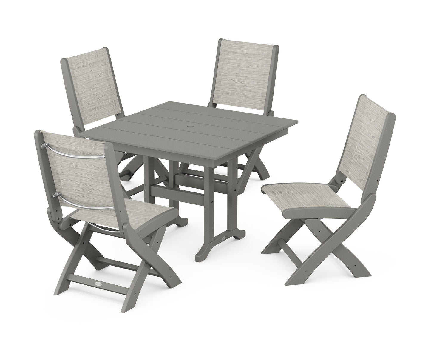 Coastal Folding Side Chair 5-Piece Farmhouse Dining Set