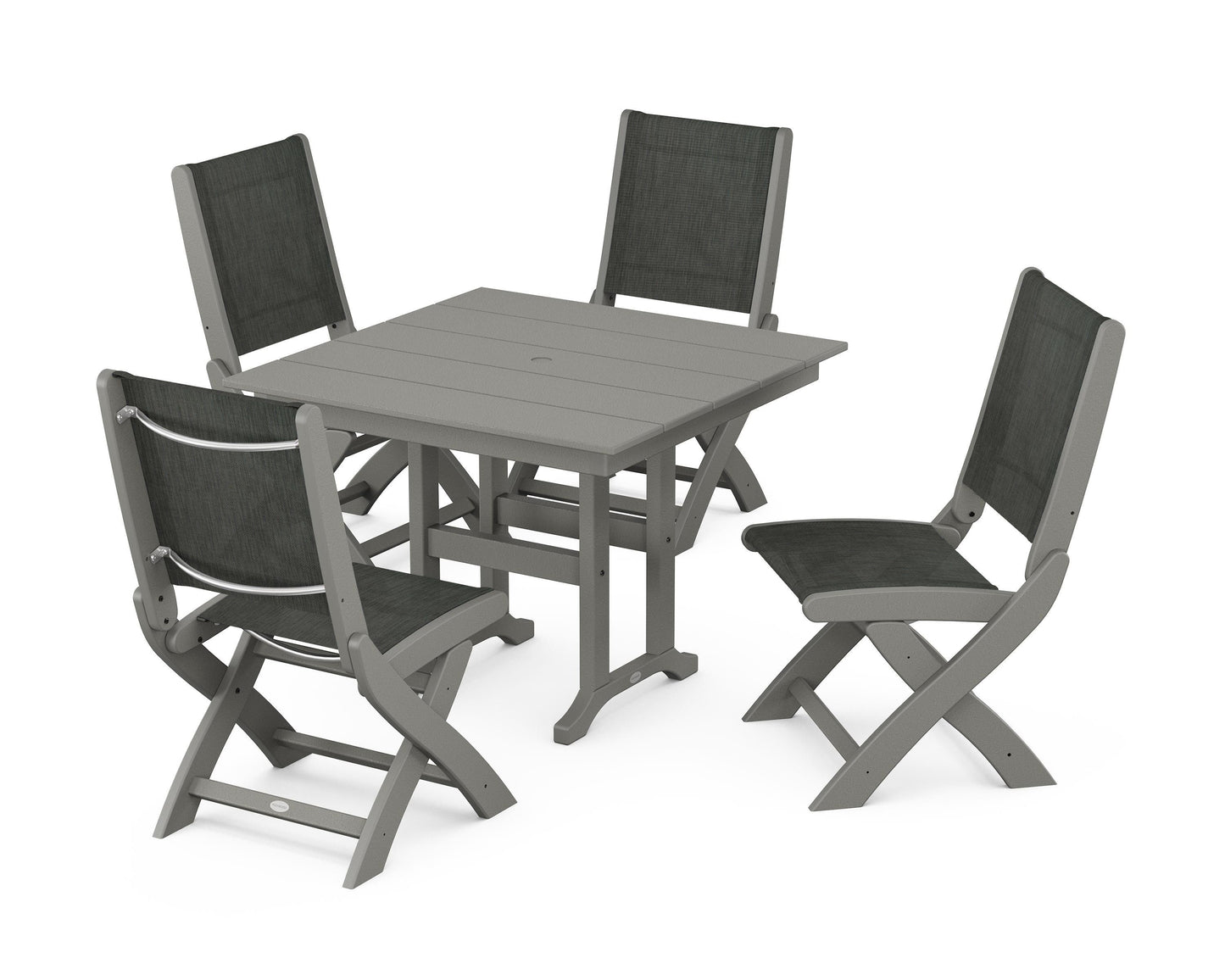 Coastal Folding Side Chair 5-Piece Farmhouse Dining Set