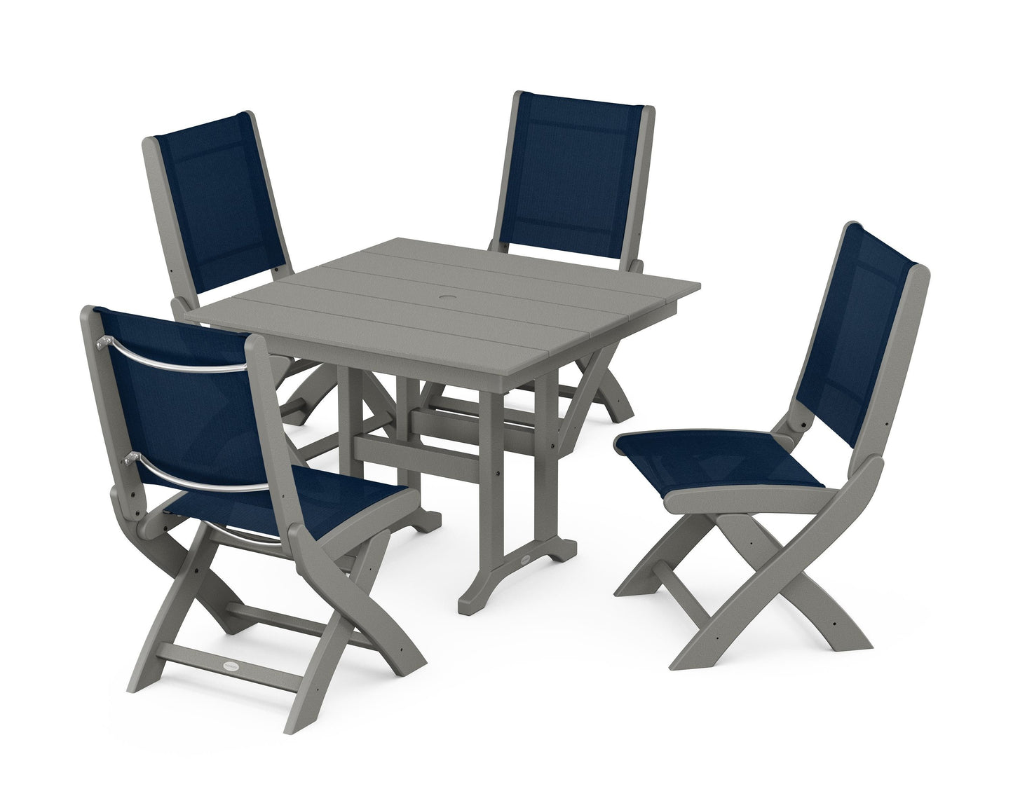 Coastal Folding Side Chair 5-Piece Farmhouse Dining Set