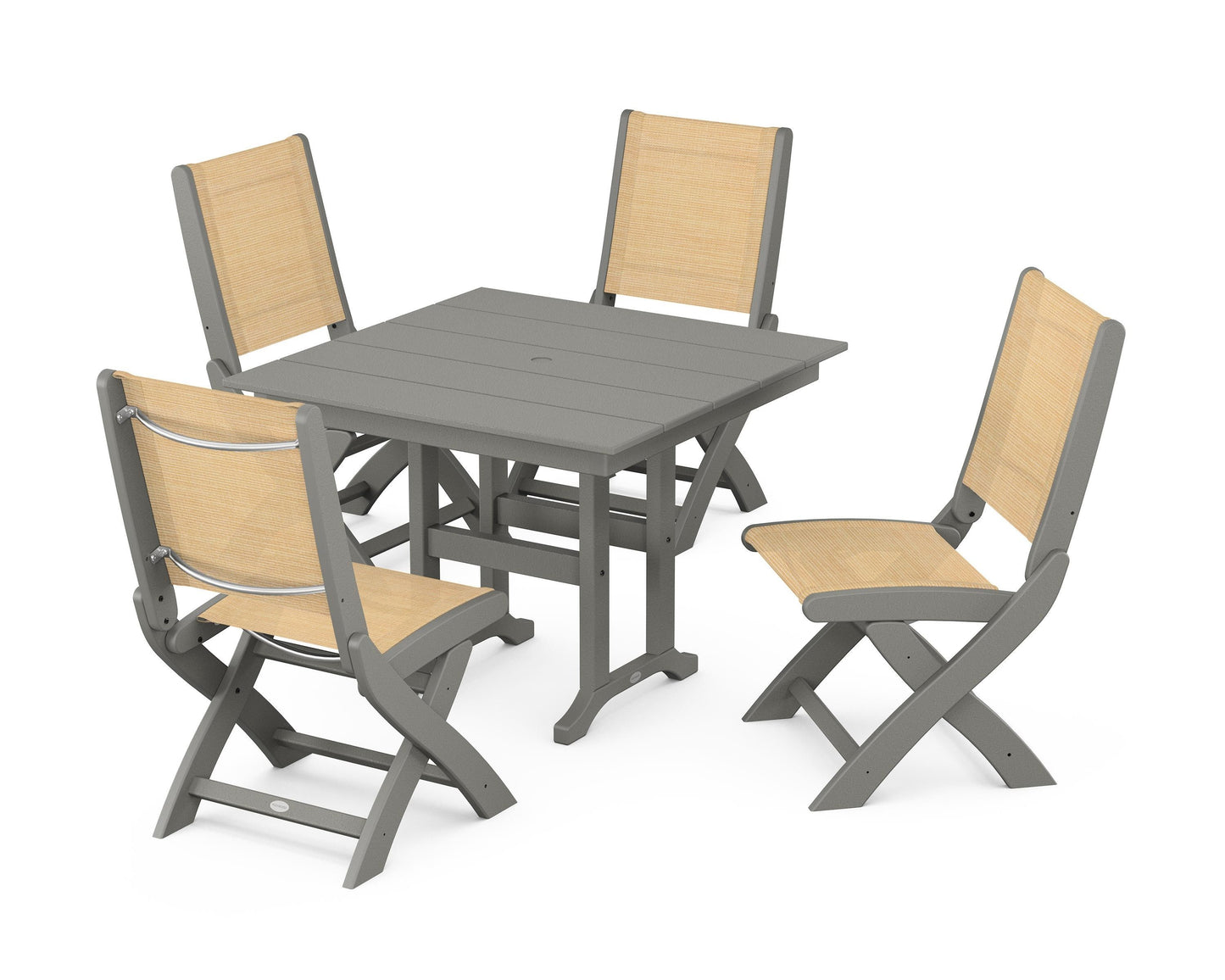 Coastal Folding Side Chair 5-Piece Farmhouse Dining Set