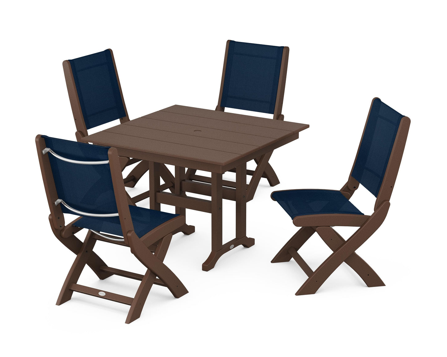 Coastal Folding Side Chair 5-Piece Farmhouse Dining Set