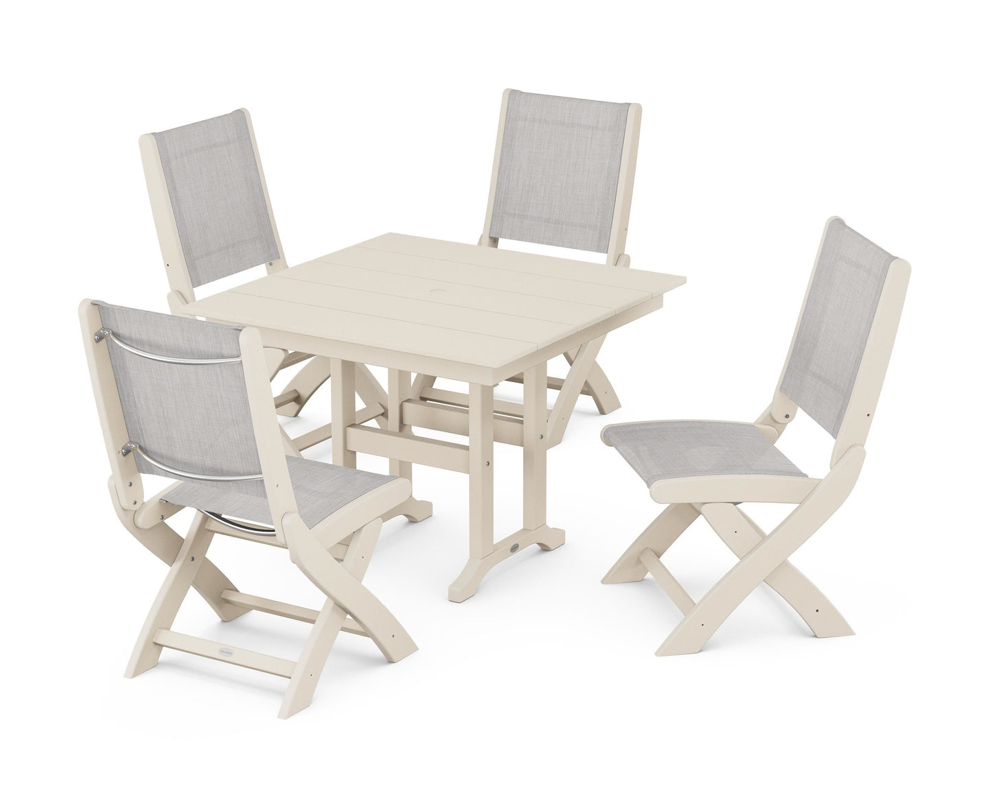 Coastal Folding Side Chair 5-Piece Farmhouse Dining Set