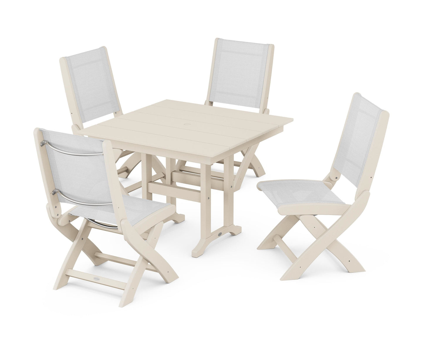 Coastal Folding Side Chair 5-Piece Farmhouse Dining Set