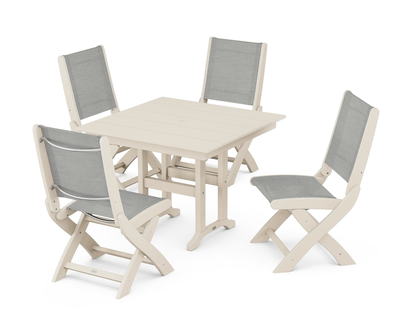 Coastal Folding Side Chair 5-Piece Farmhouse Dining Set