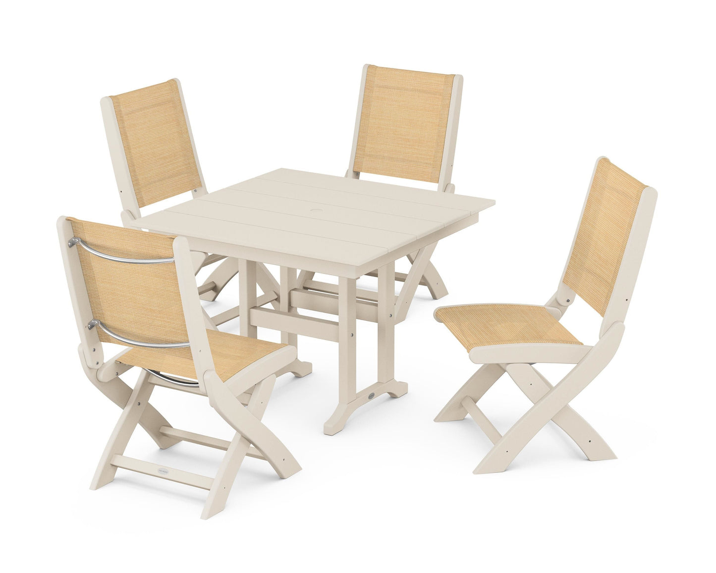 Coastal Folding Side Chair 5-Piece Farmhouse Dining Set