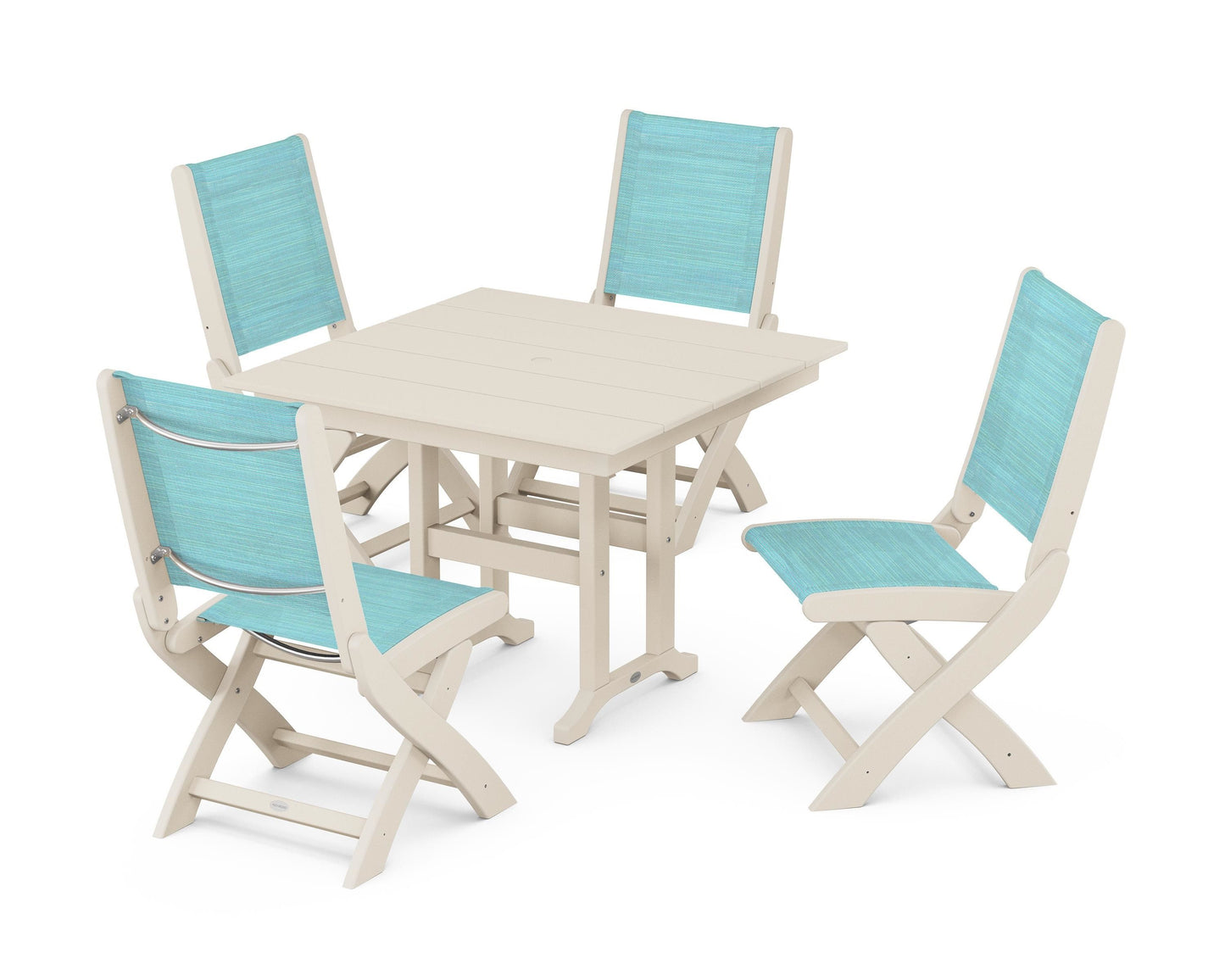 Coastal Folding Side Chair 5-Piece Farmhouse Dining Set