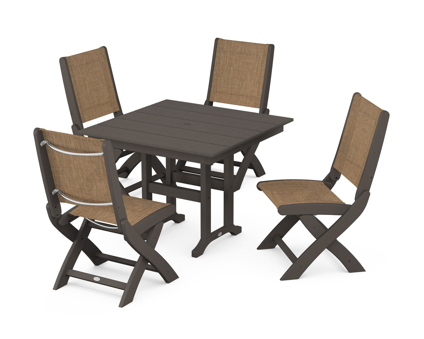 Coastal Folding Side Chair 5-Piece Farmhouse Dining Set