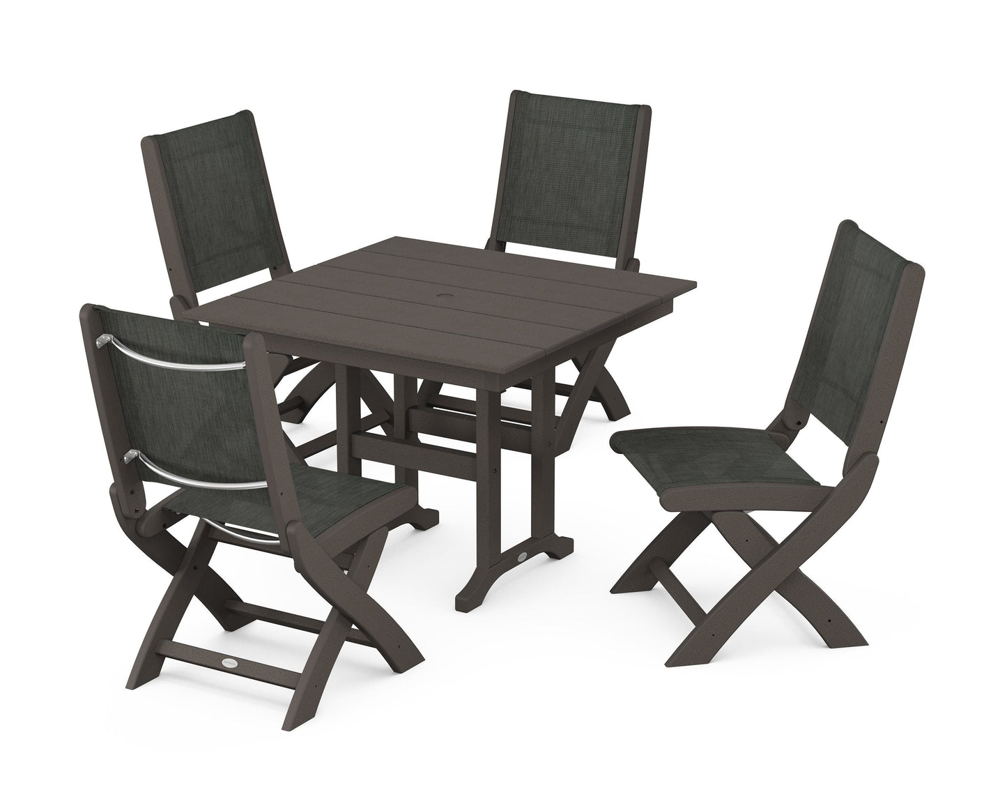 Coastal Folding Side Chair 5-Piece Farmhouse Dining Set