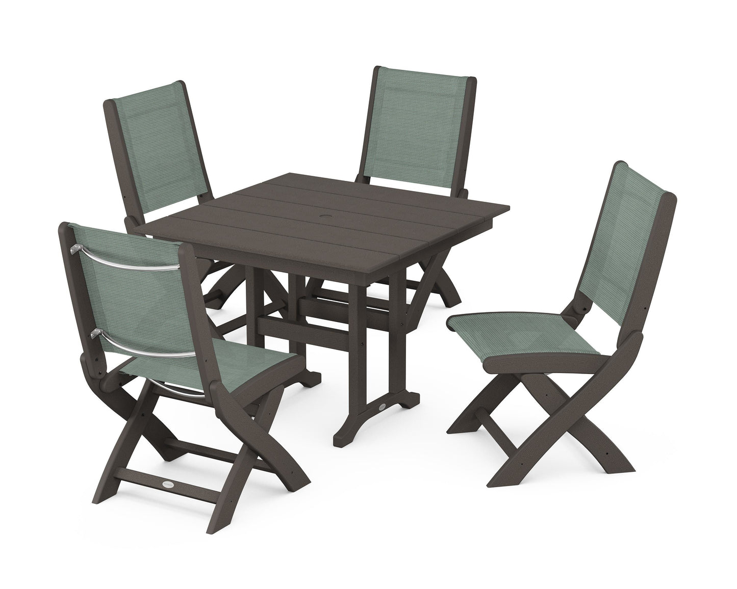 Coastal Folding Side Chair 5-Piece Farmhouse Dining Set