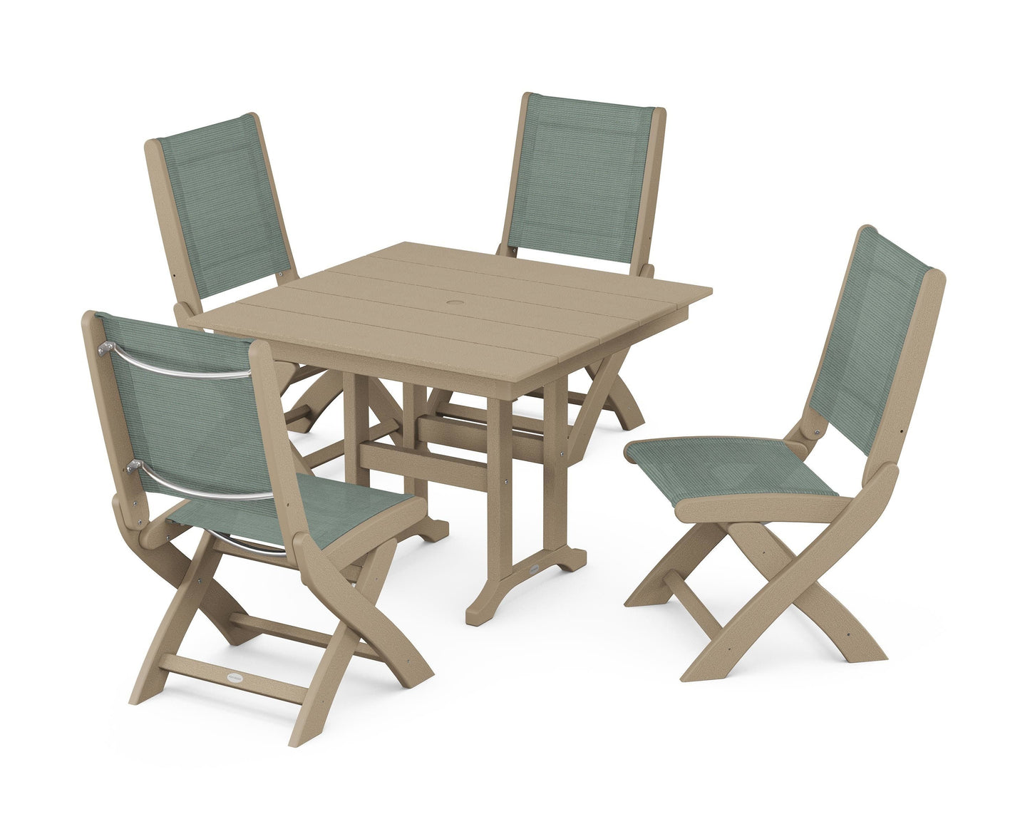 Coastal Folding Side Chair 5-Piece Farmhouse Dining Set