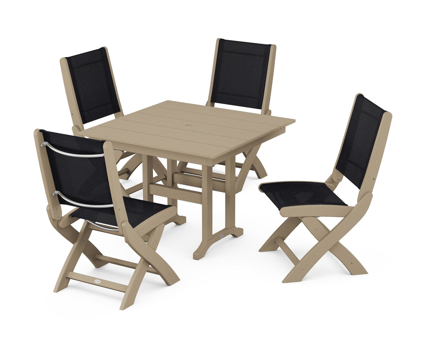 Coastal Folding Side Chair 5-Piece Farmhouse Dining Set