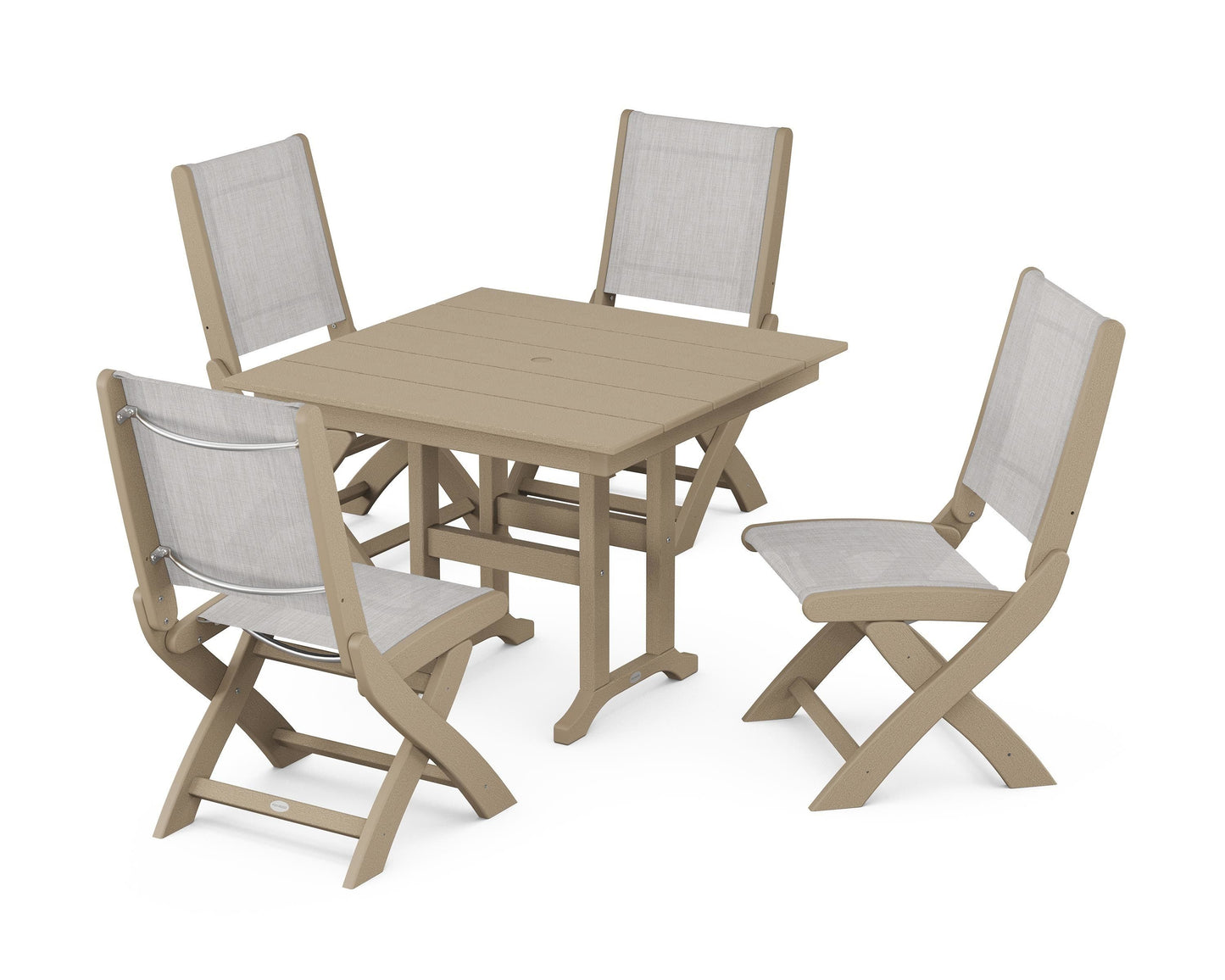 Coastal Folding Side Chair 5-Piece Farmhouse Dining Set