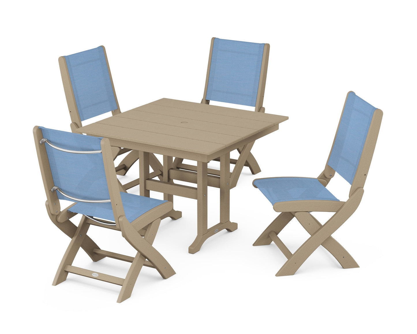 Coastal Folding Side Chair 5-Piece Farmhouse Dining Set