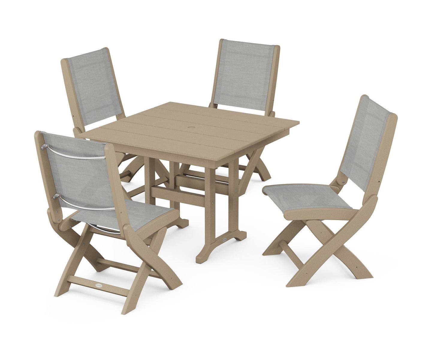 Coastal Folding Side Chair 5-Piece Farmhouse Dining Set