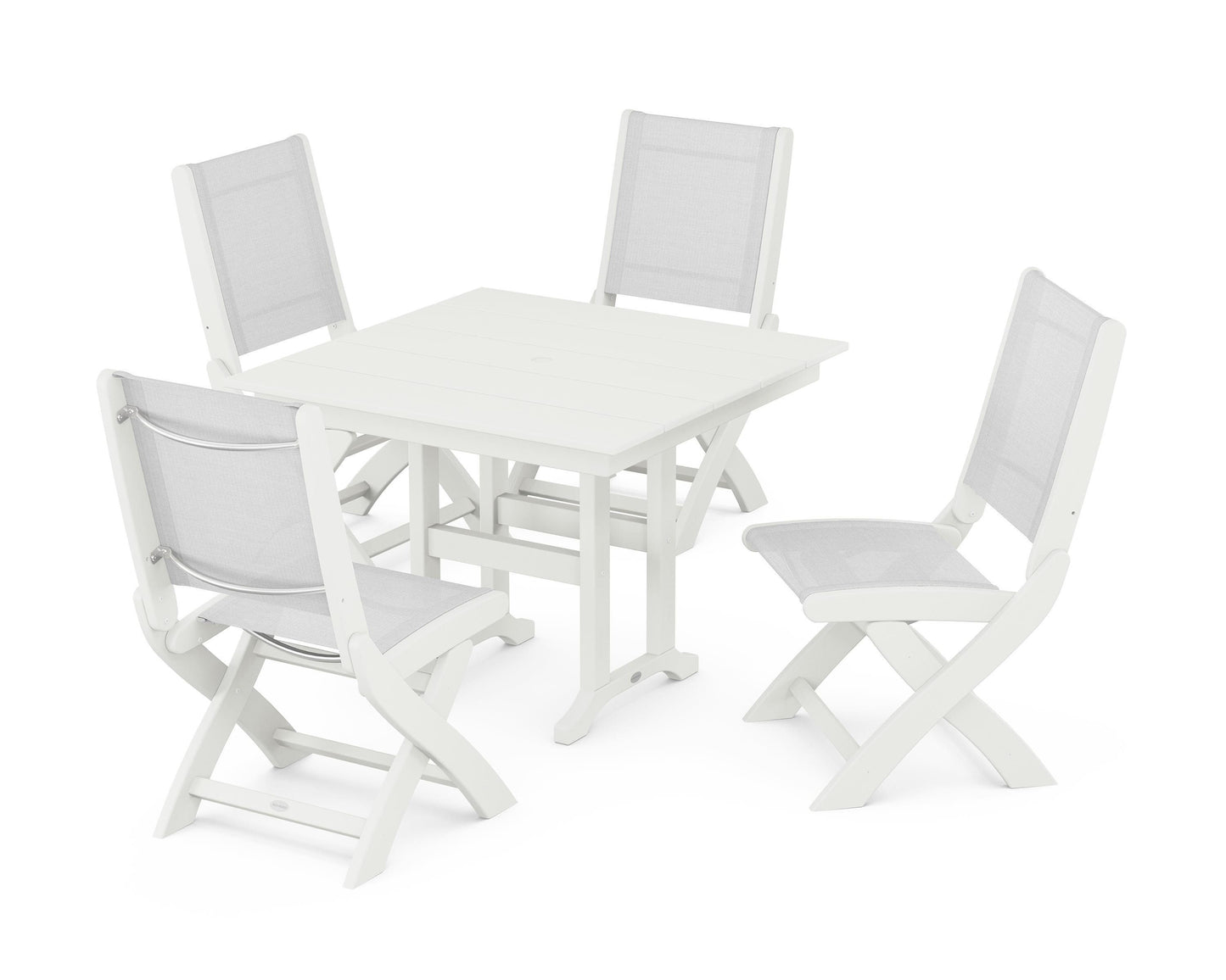 Coastal Folding Side Chair 5-Piece Farmhouse Dining Set