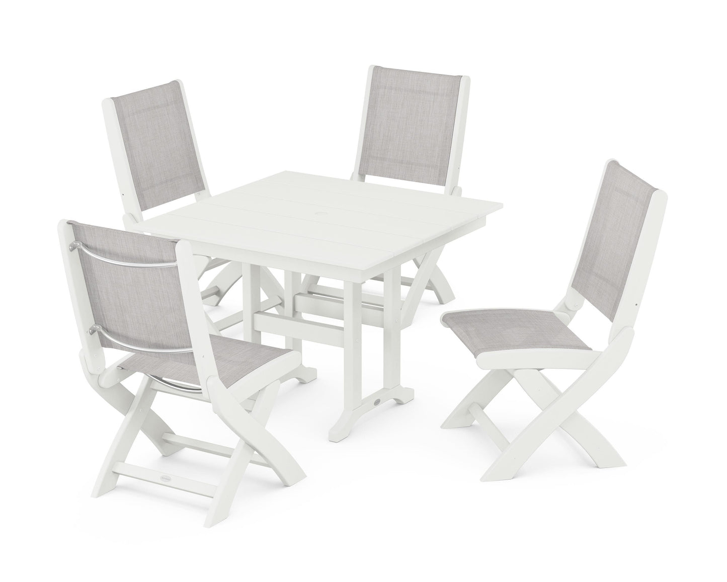 Coastal Folding Side Chair 5-Piece Farmhouse Dining Set