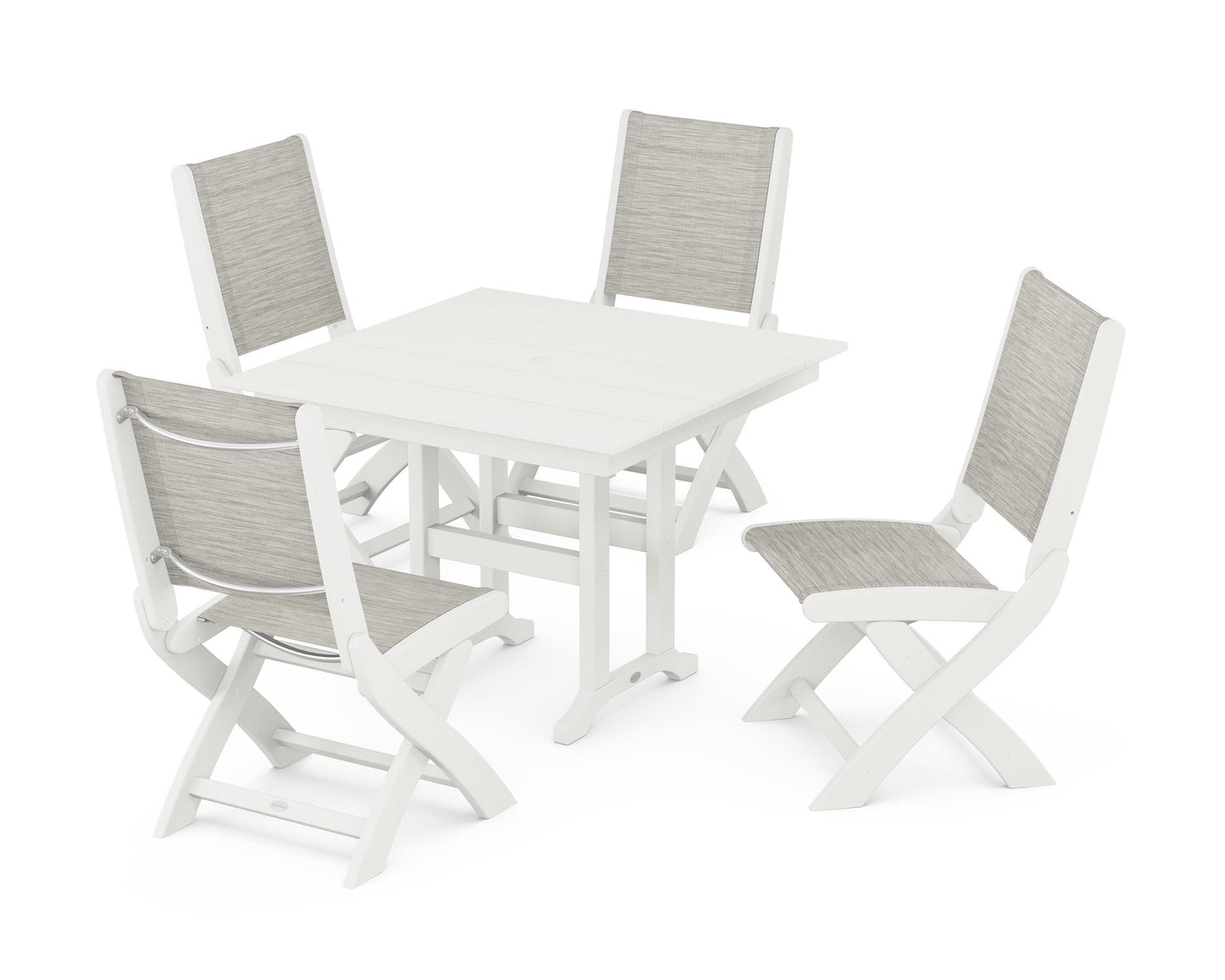 Coastal Folding Side Chair 5-Piece Farmhouse Dining Set