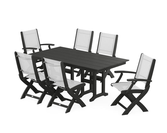 Coastal Folding Chair 7-Piece Farmhouse Dining Set
