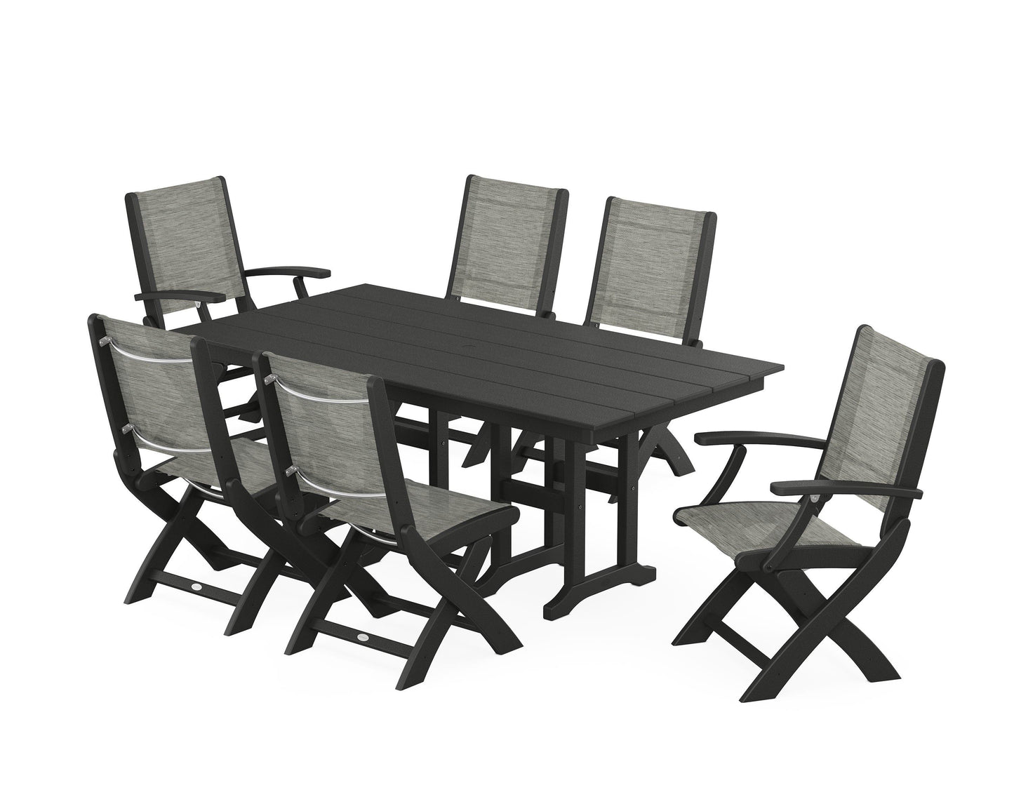 Coastal Folding Chair 7-Piece Farmhouse Dining Set