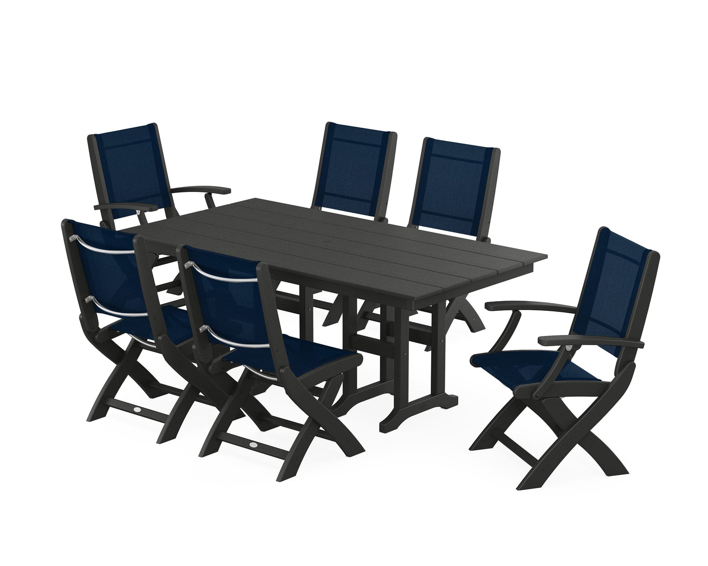 Coastal Folding Chair 7-Piece Farmhouse Dining Set