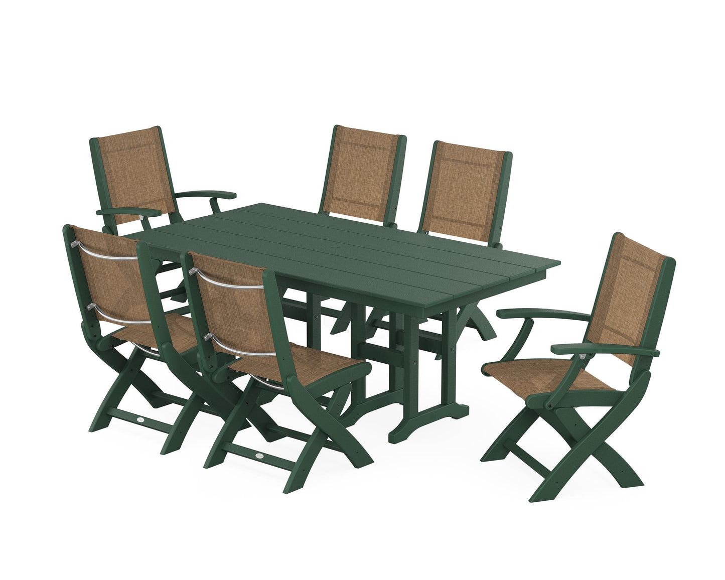 Coastal Folding Chair 7-Piece Farmhouse Dining Set