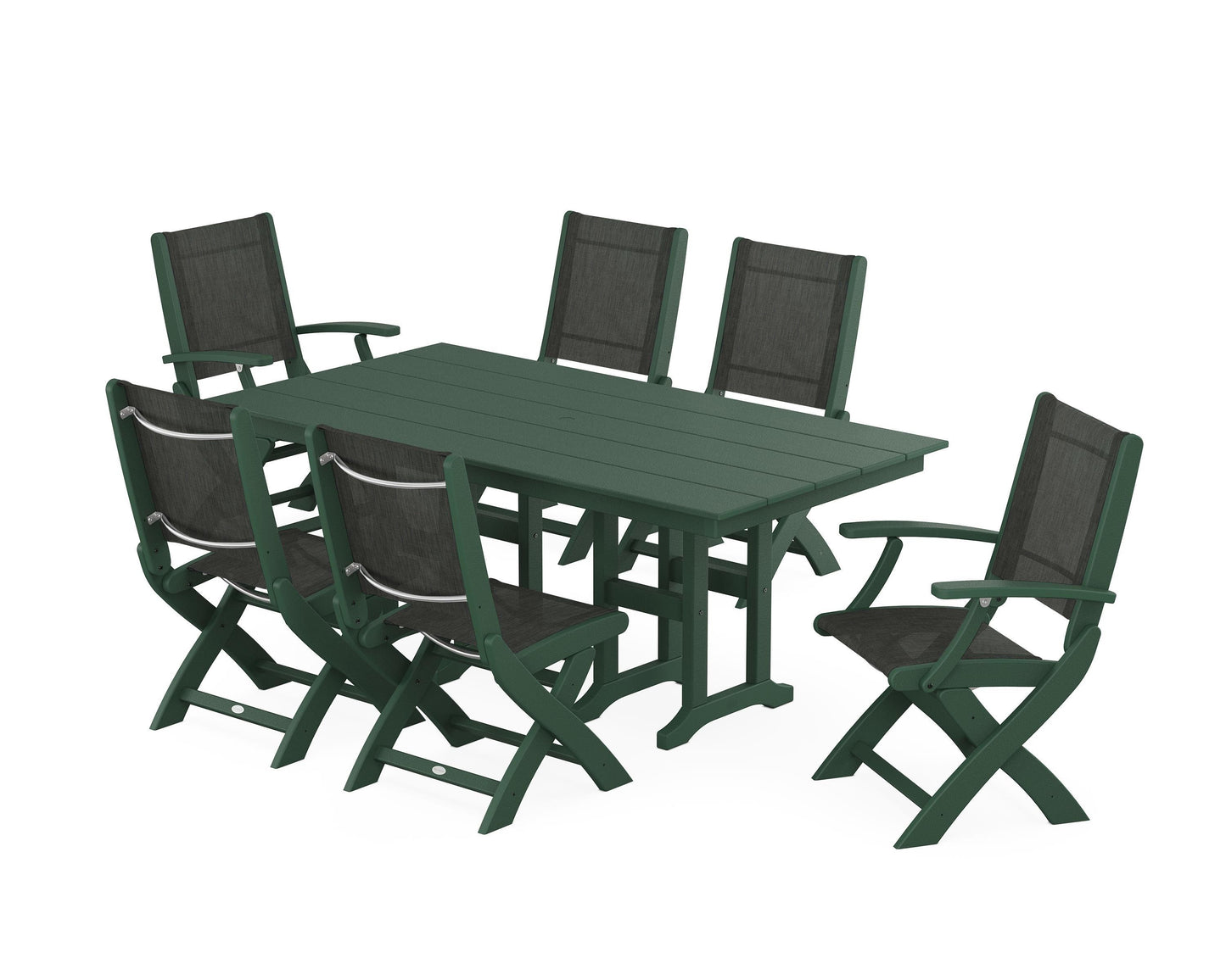 Coastal Folding Chair 7-Piece Farmhouse Dining Set