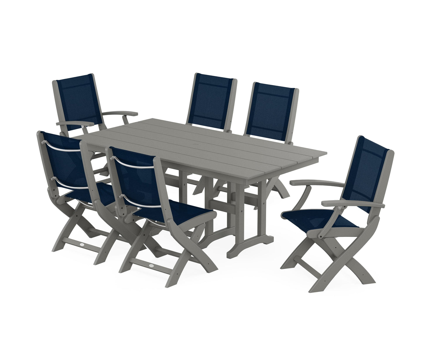 Coastal Folding Chair 7-Piece Farmhouse Dining Set