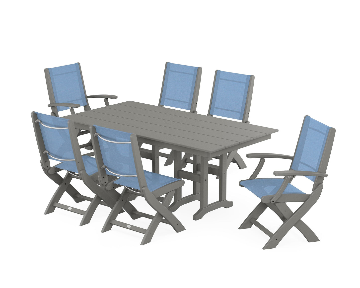 Coastal Folding Chair 7-Piece Farmhouse Dining Set