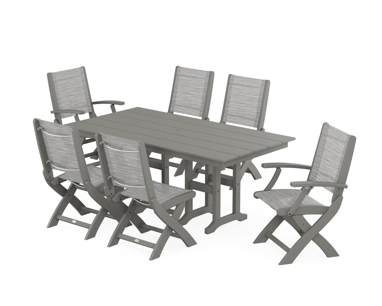 Coastal Folding Chair 7-Piece Farmhouse Dining Set