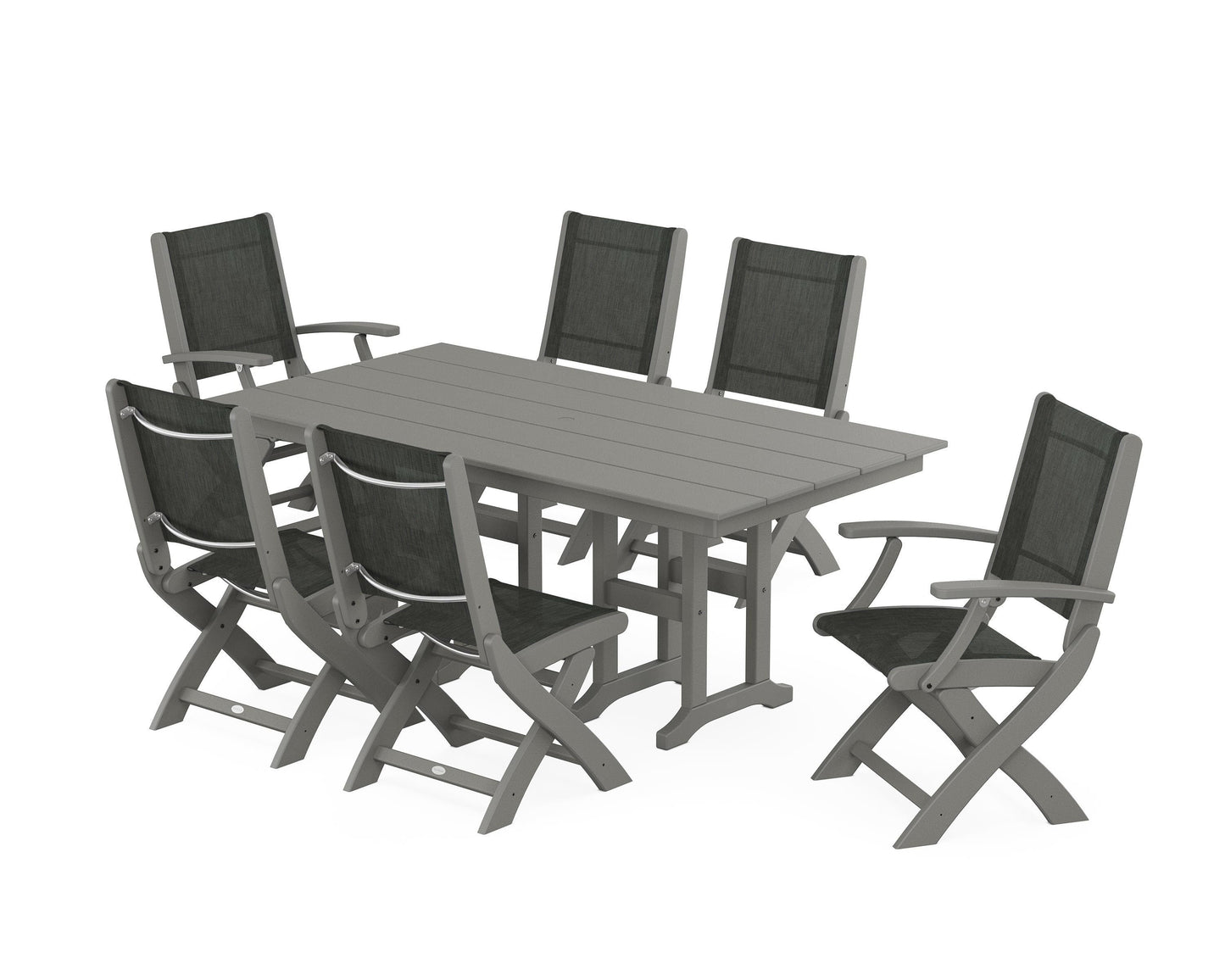 Coastal Folding Chair 7-Piece Farmhouse Dining Set