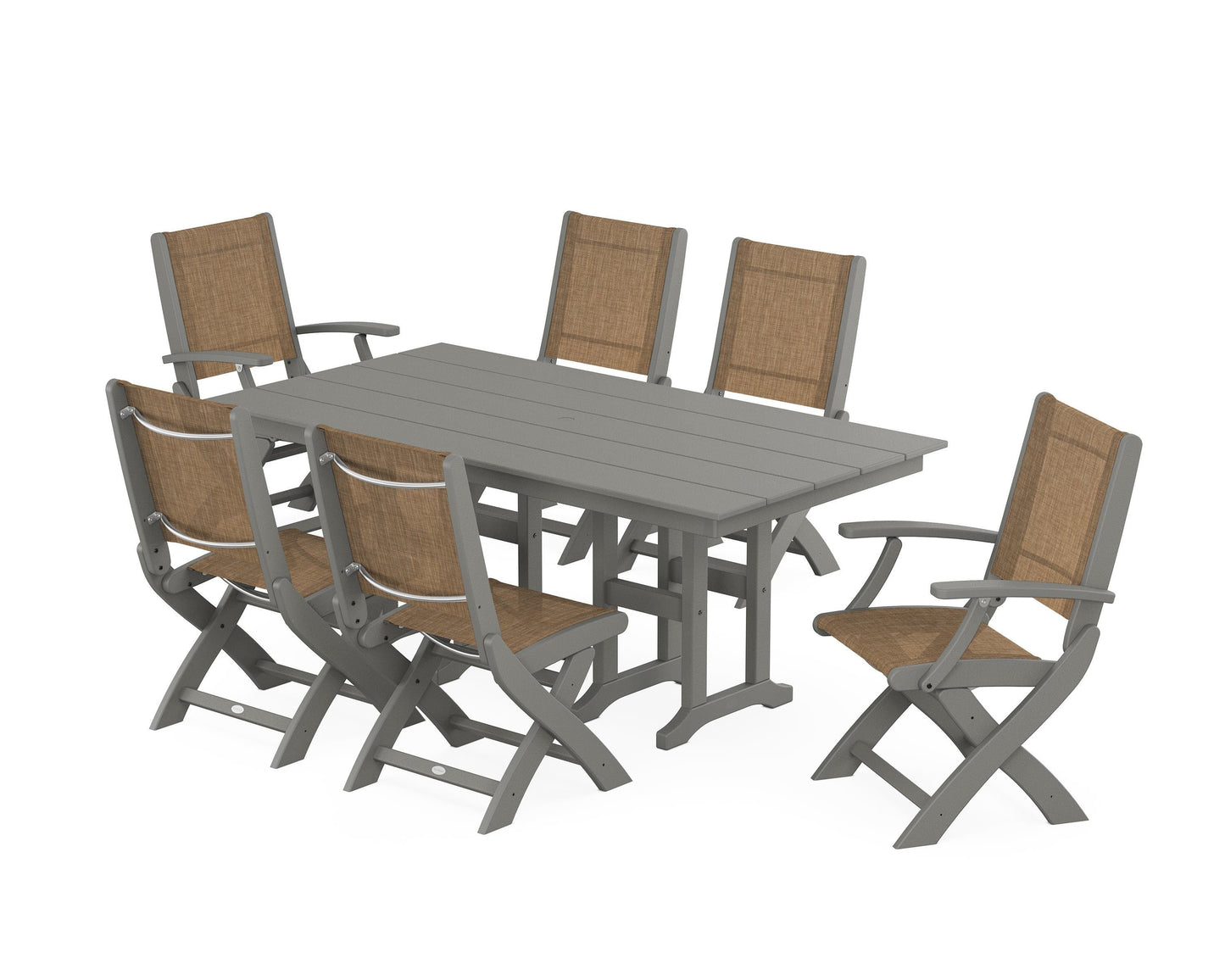 Coastal Folding Chair 7-Piece Farmhouse Dining Set