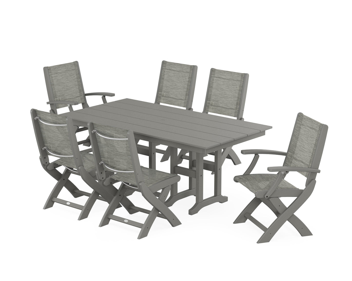 Coastal Folding Chair 7-Piece Farmhouse Dining Set