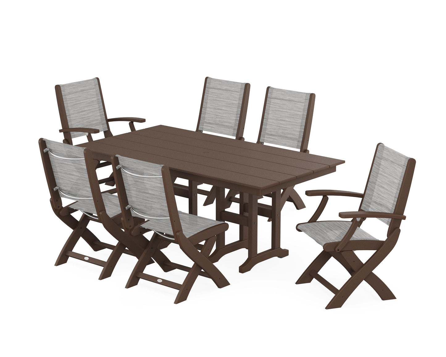 Coastal Folding Chair 7-Piece Farmhouse Dining Set