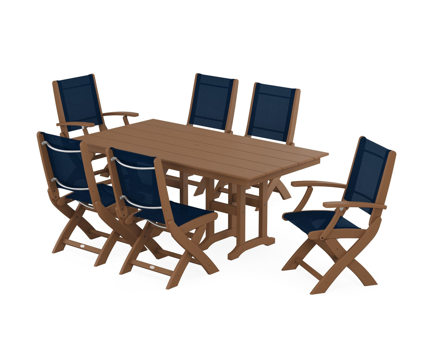 Coastal Folding Chair 7-Piece Farmhouse Dining Set