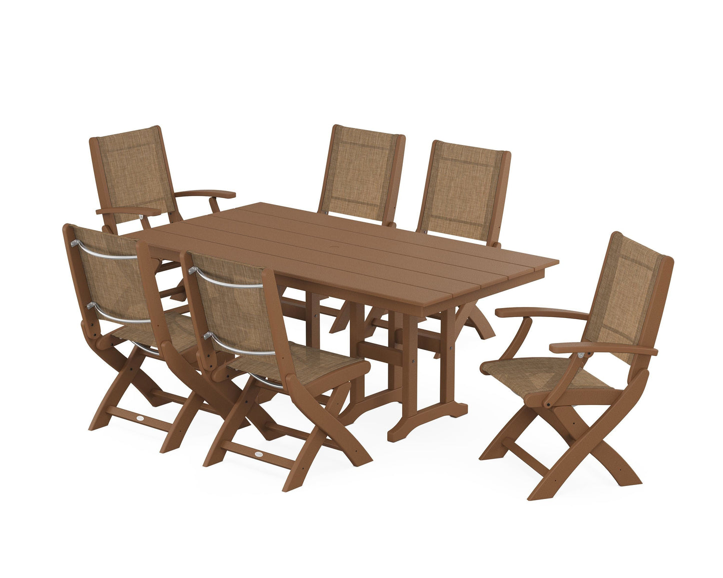 Coastal Folding Chair 7-Piece Farmhouse Dining Set