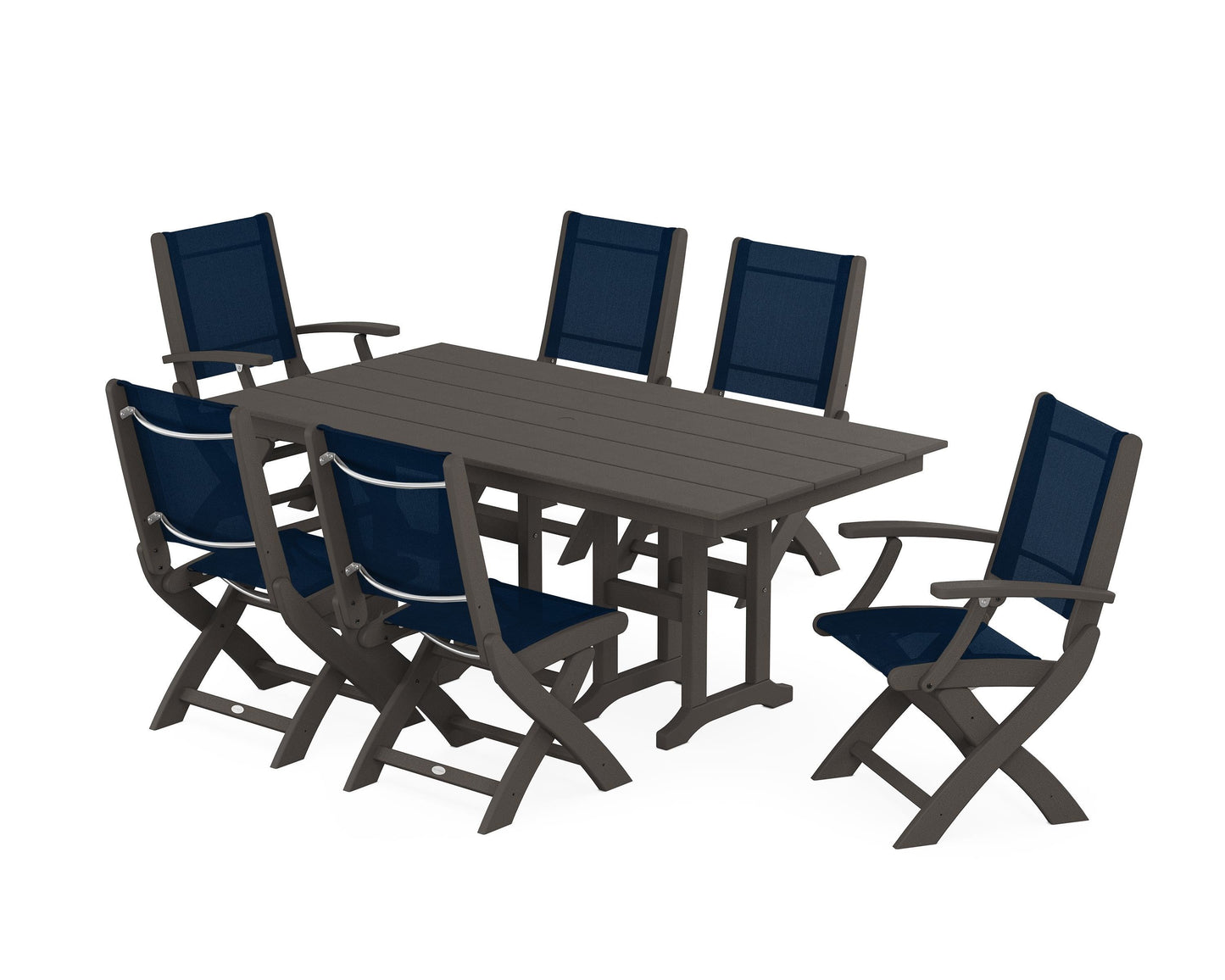 Coastal Folding Chair 7-Piece Farmhouse Dining Set